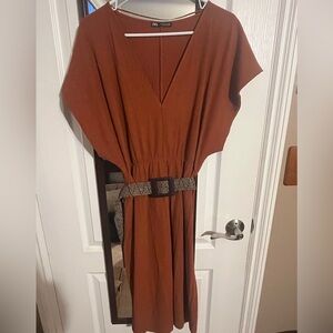 Zara Terracotta Midi Dress with Belt